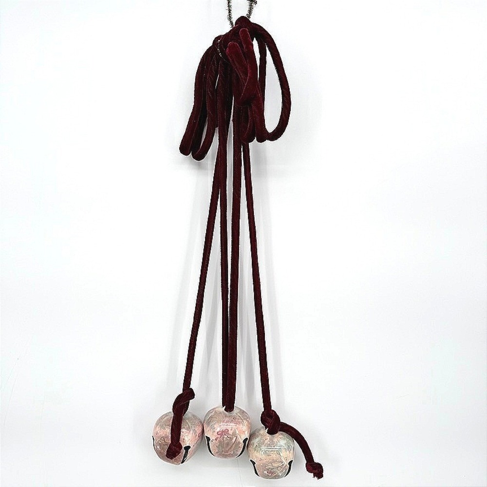 Jingle Bell Door Hanger Velvet Ribbon Christmas Holiday Decor Trio‎ of Bells 19"